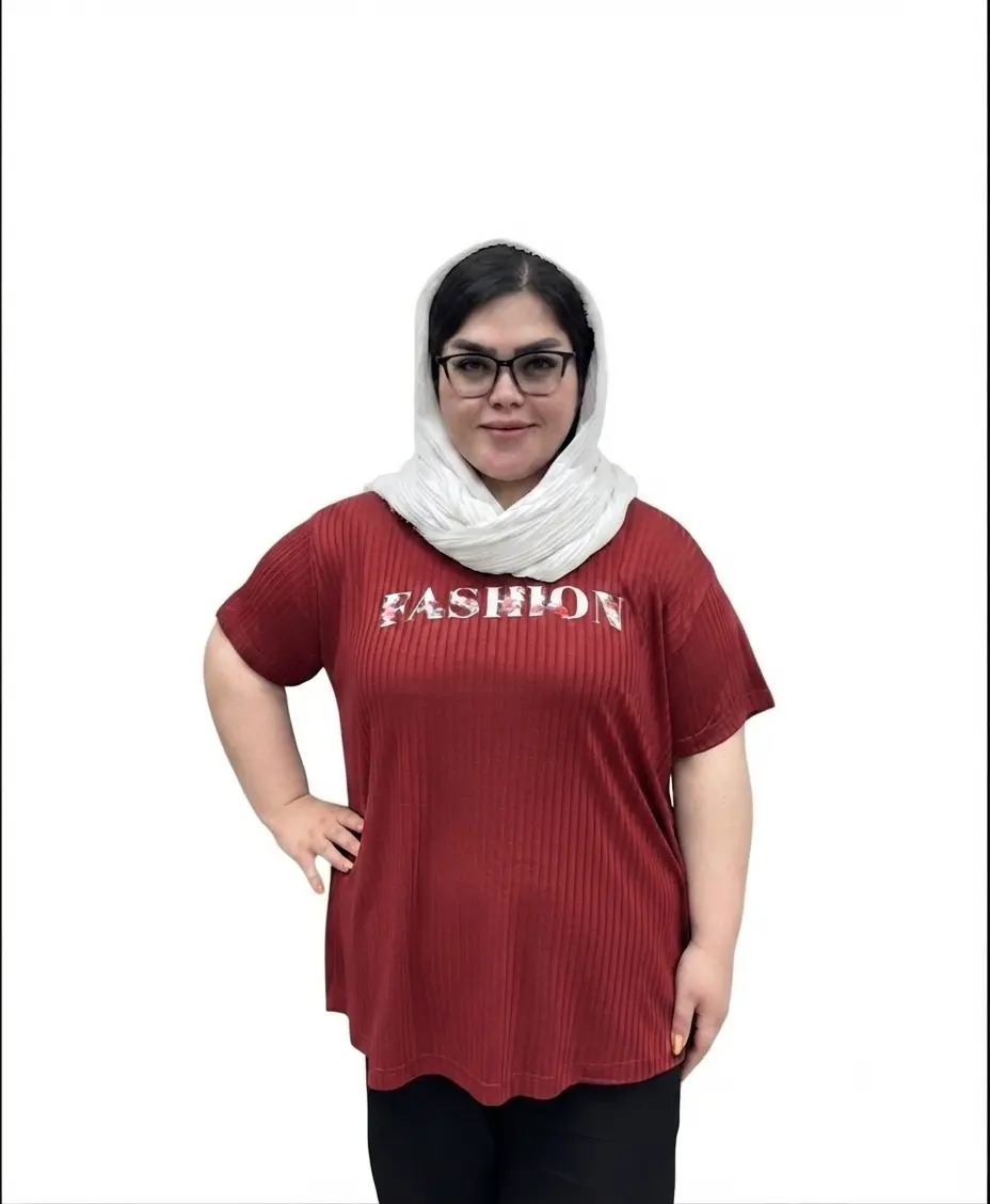 تیشرت سایز بزرگ زنانه طرح Fashion مدل سوزن خالی (کبریتی)